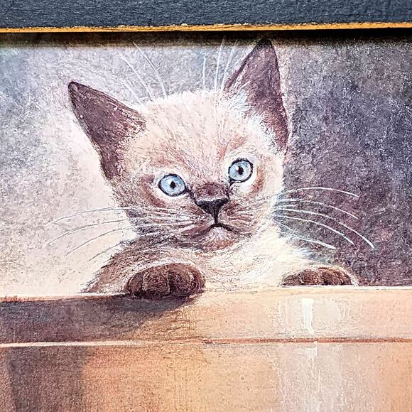 Arnie Fisk Art Print Charming Siamese Kitten in Hat Box Retro Cat Wall Decor - Picture 3 of 6